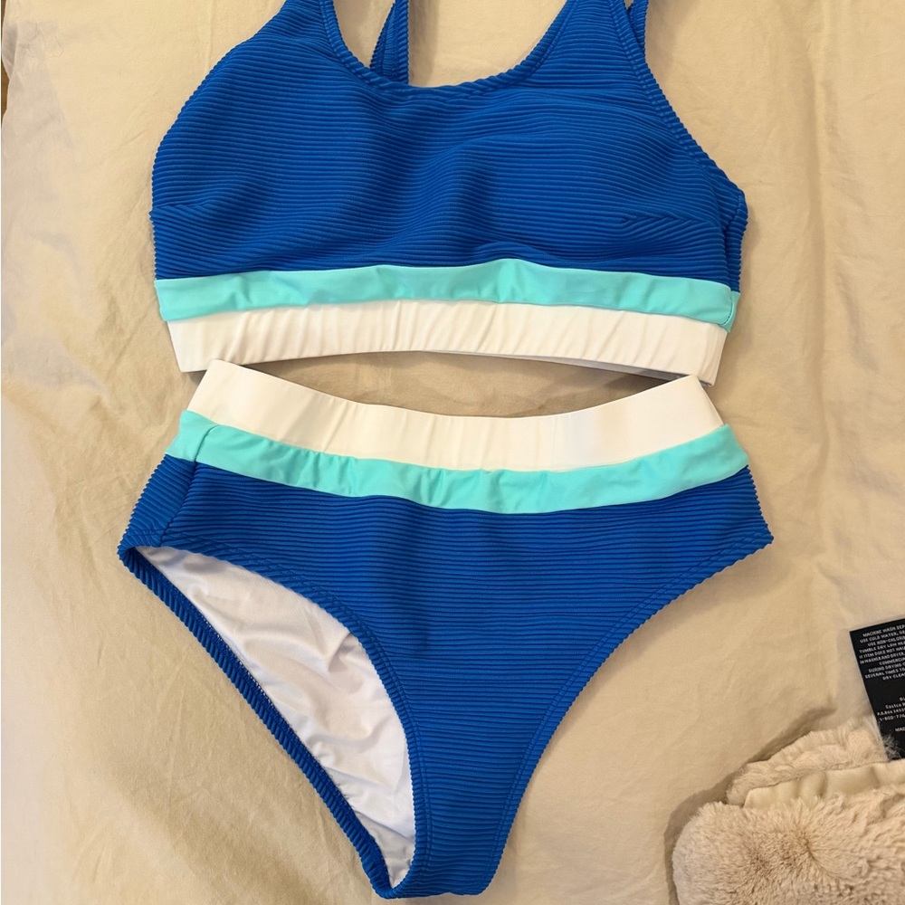 Women’s Blue and White Swim Set